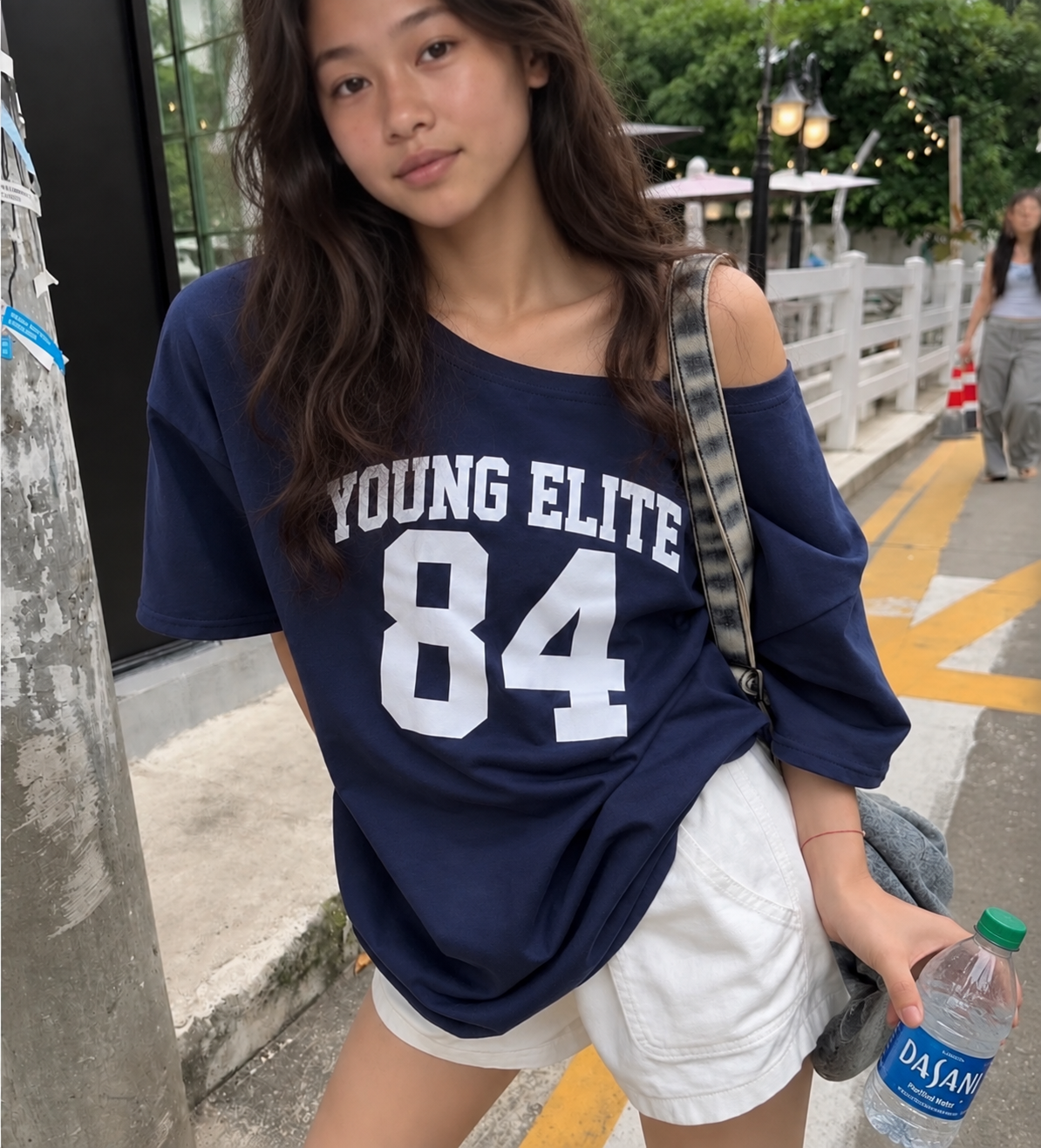 “84” one shoulder, oversize tee