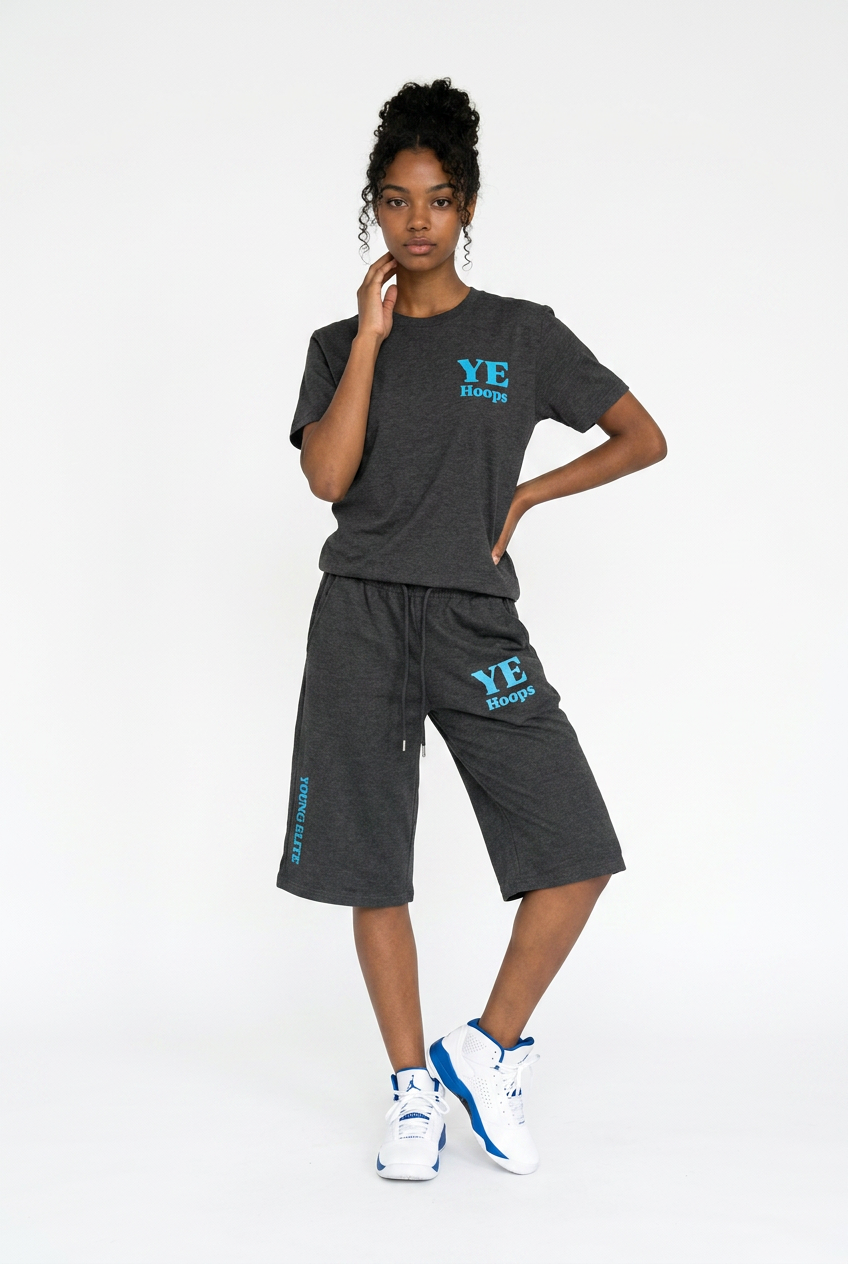 “YE Hoop” cropped hooper sweats (light Blu&Dark Grey)