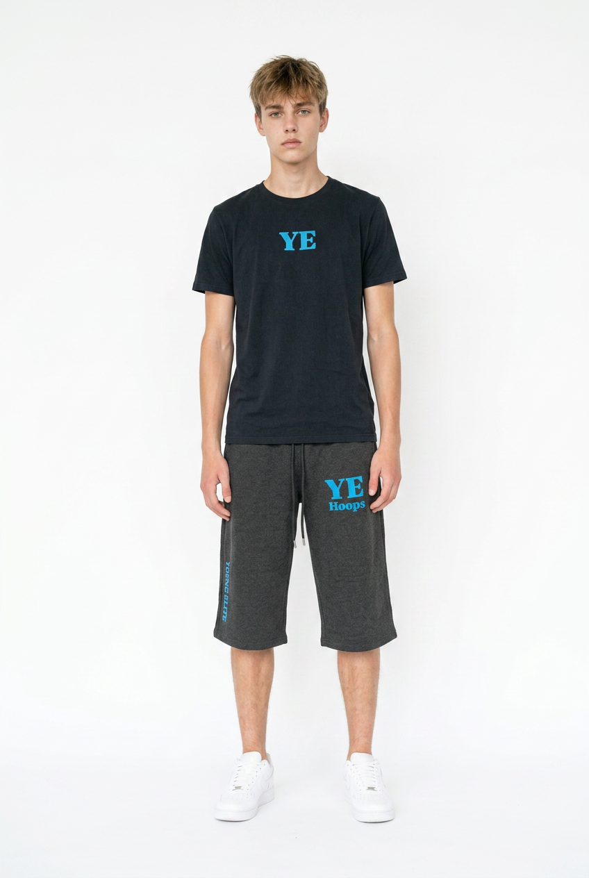 “YE Hoop” cropped hooper sweats (light Blu&Dark Grey)