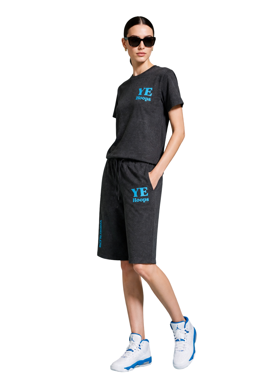 “YE Hoop” cropped hooper sweats (light Blu&Dark Grey)